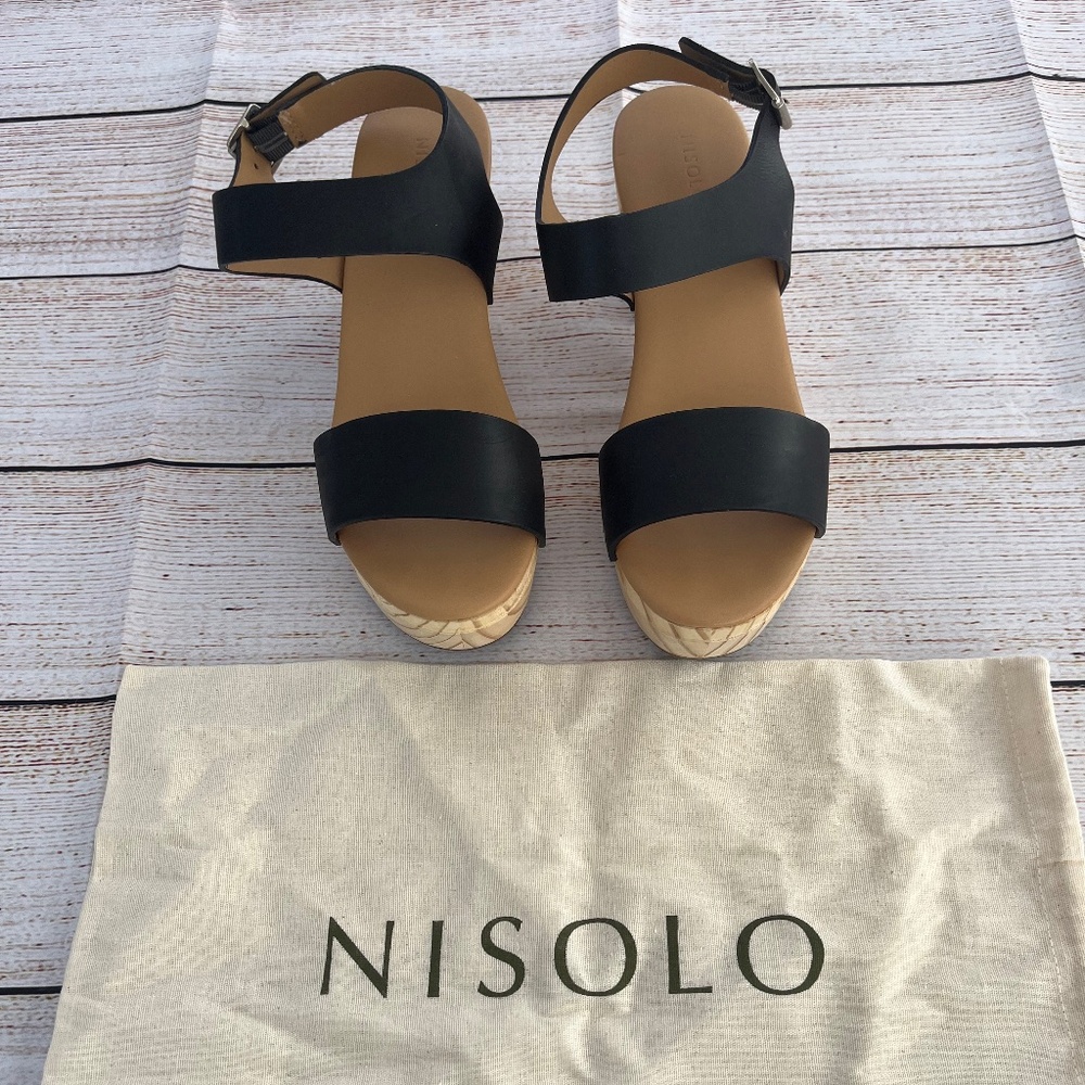 Nisolo Black Two-Strap Platform Sandals
